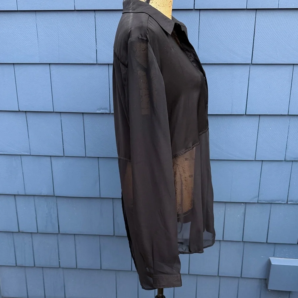 Free People Black Sheer Blouse m top shirt